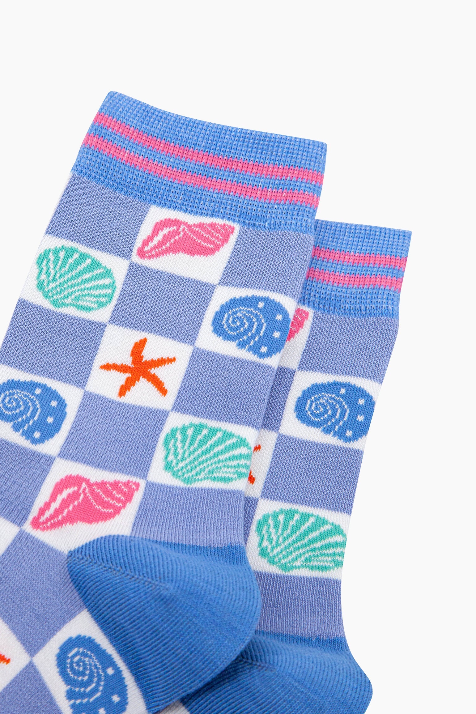 Seashell Checkerboard Bamboo Socks in Blue