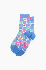 Seashell Checkerboard Bamboo Socks in Blue