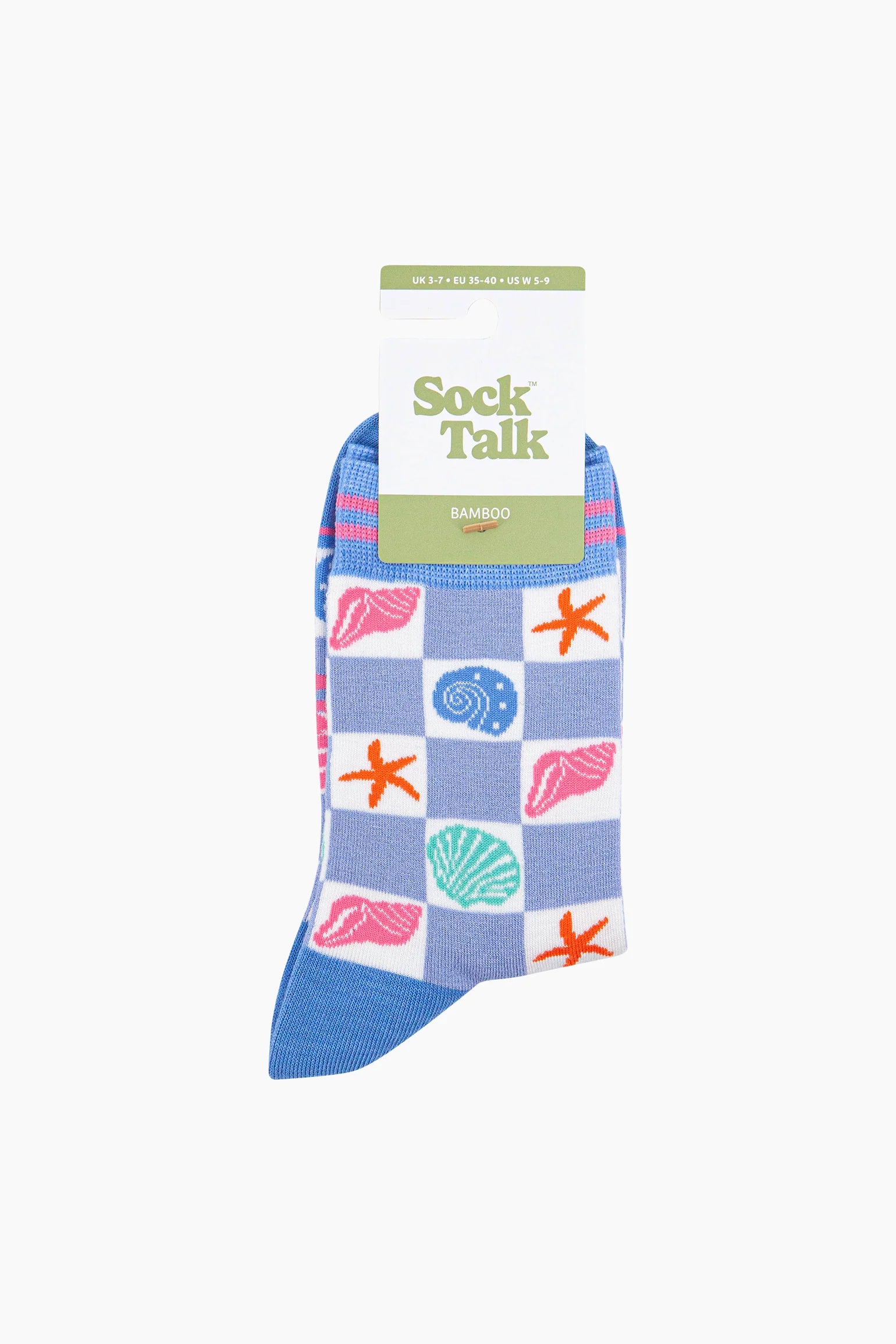 Seashell Checkerboard Bamboo Socks in Blue