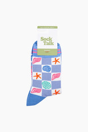 Seashell Checkerboard Bamboo Socks in Blue