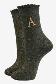 Initial Socks, Black and Gold Sparkle