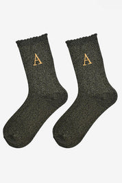 Initial Socks, Black and Gold Sparkle