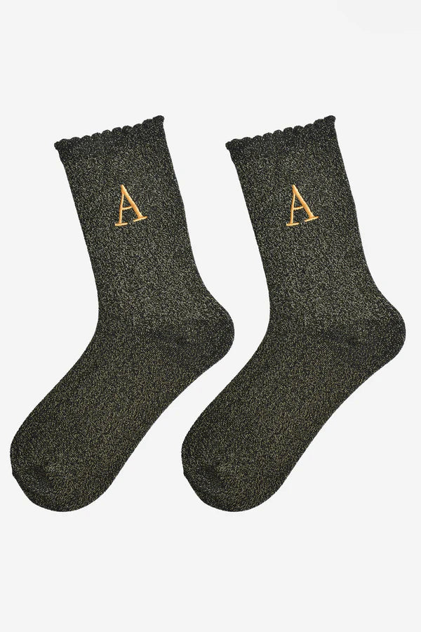 Initial Socks, Black and Gold Sparkle