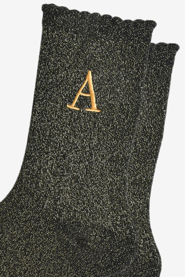 Initial Socks, Black and Gold Sparkle