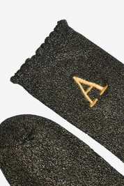 Initial Socks, Black and Gold Sparkle
