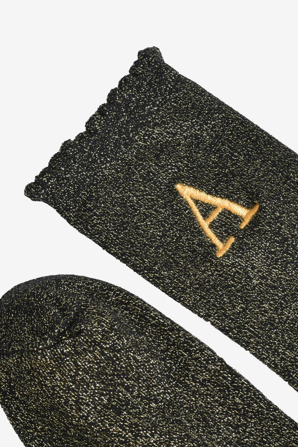 Initial Socks, Black and Gold Sparkle
