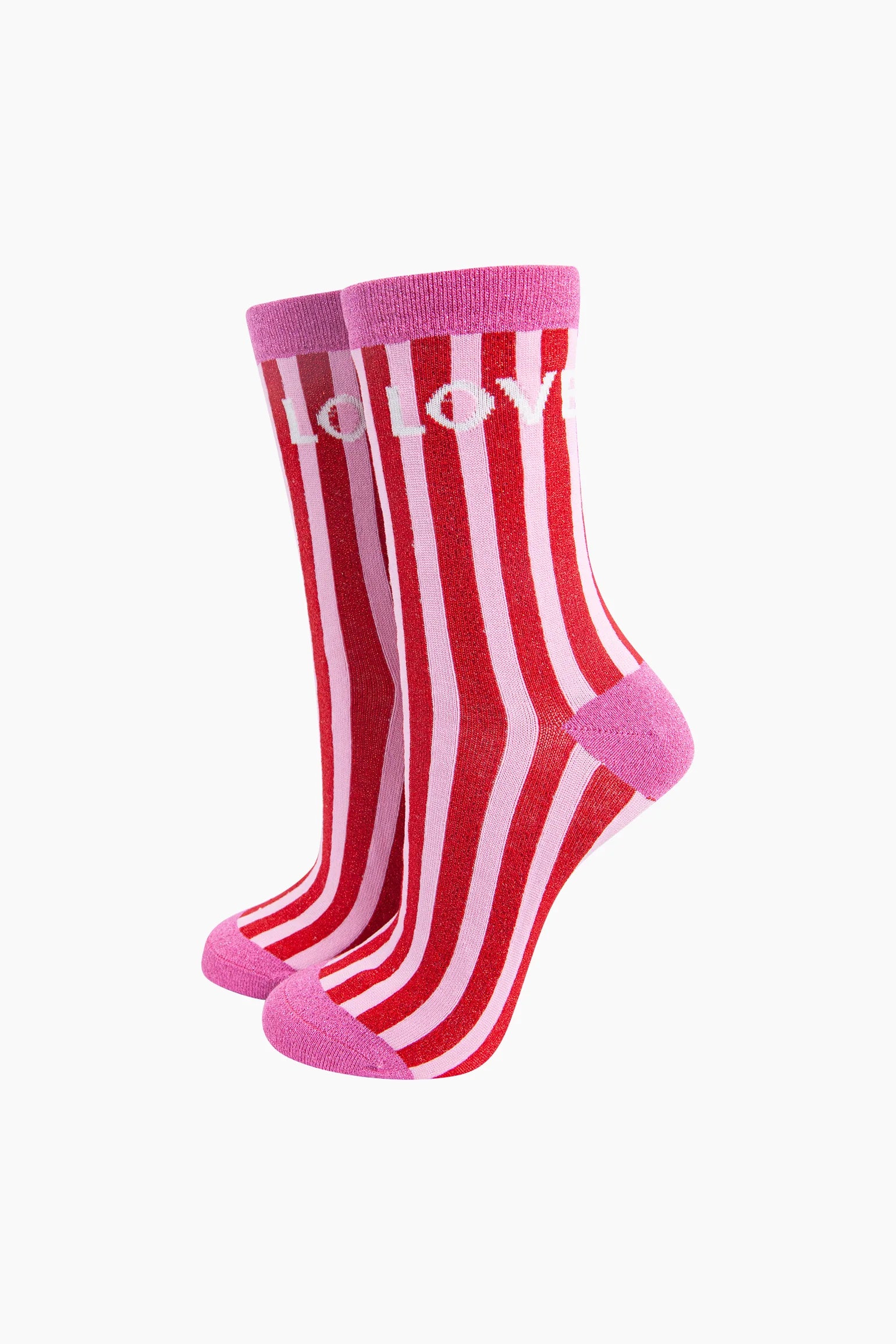Love Stripes Combed Cotton Glitter Socks in Red/Pink