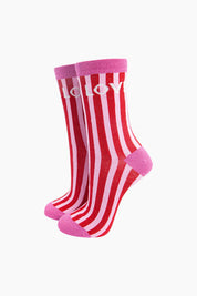 Love Stripes Combed Cotton Glitter Socks in Red/Pink
