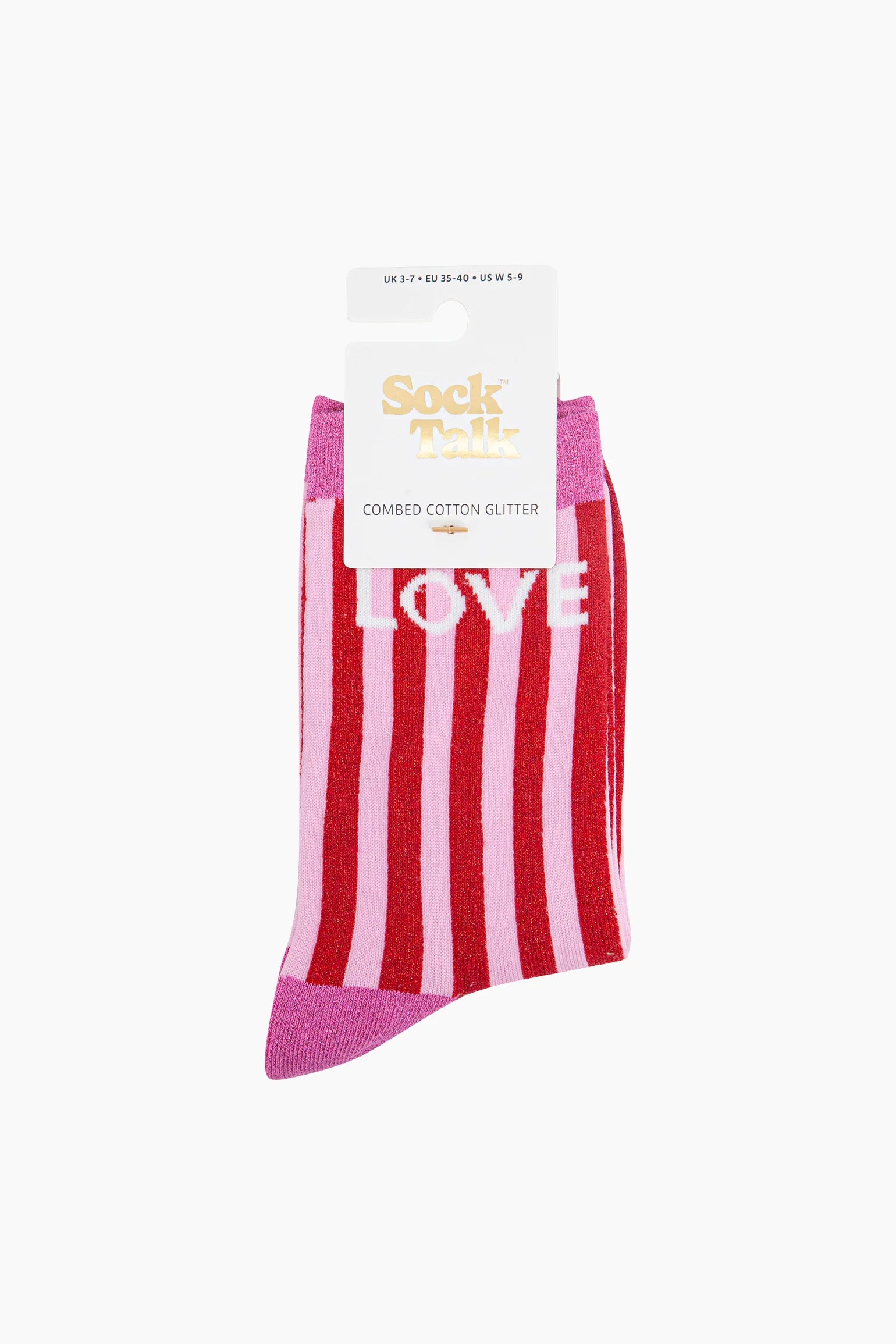Love Stripes Combed Cotton Glitter Socks in Red/Pink