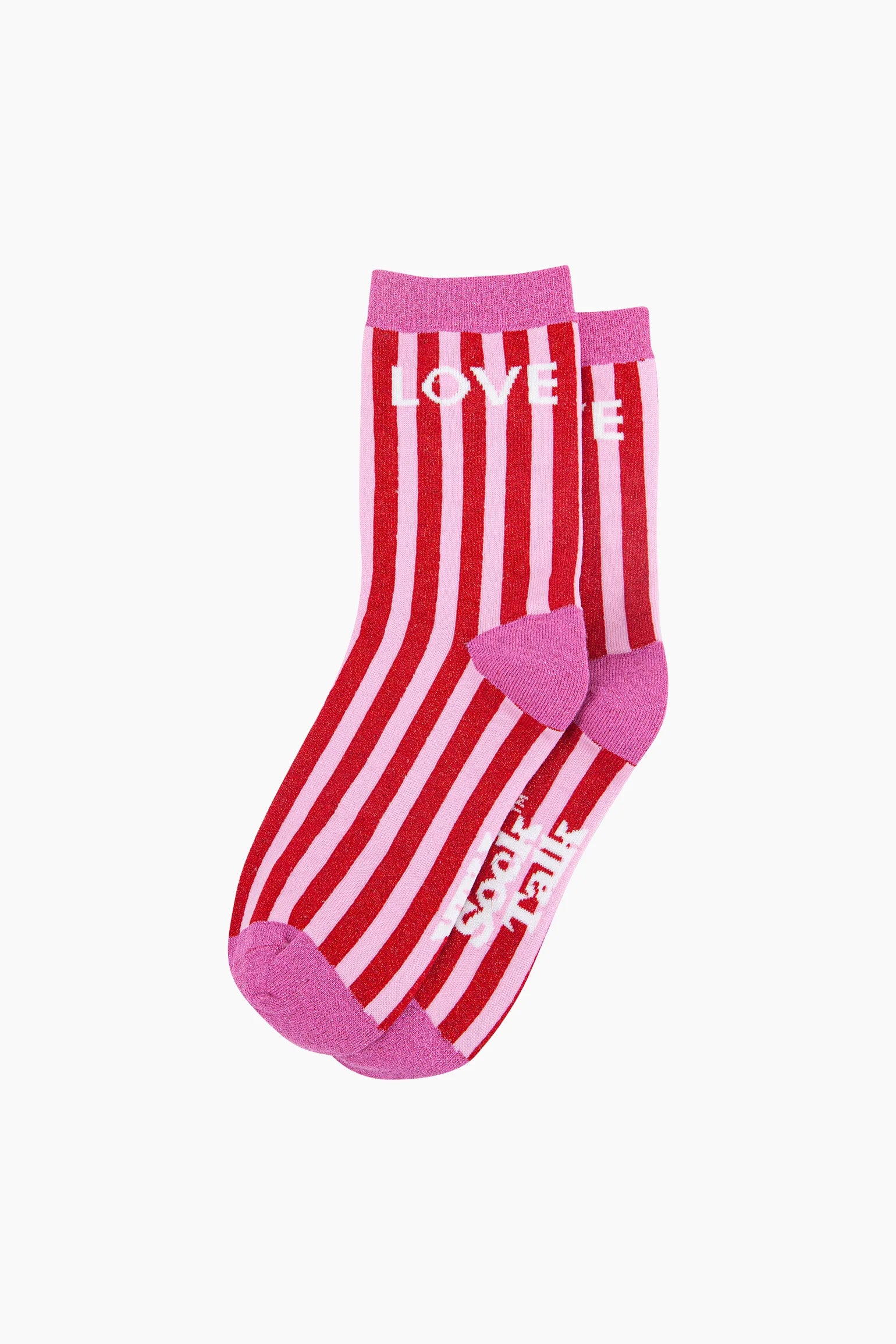 Love Stripes Combed Cotton Glitter Socks in Red/Pink