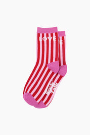 Love Stripes Combed Cotton Glitter Socks in Red/Pink