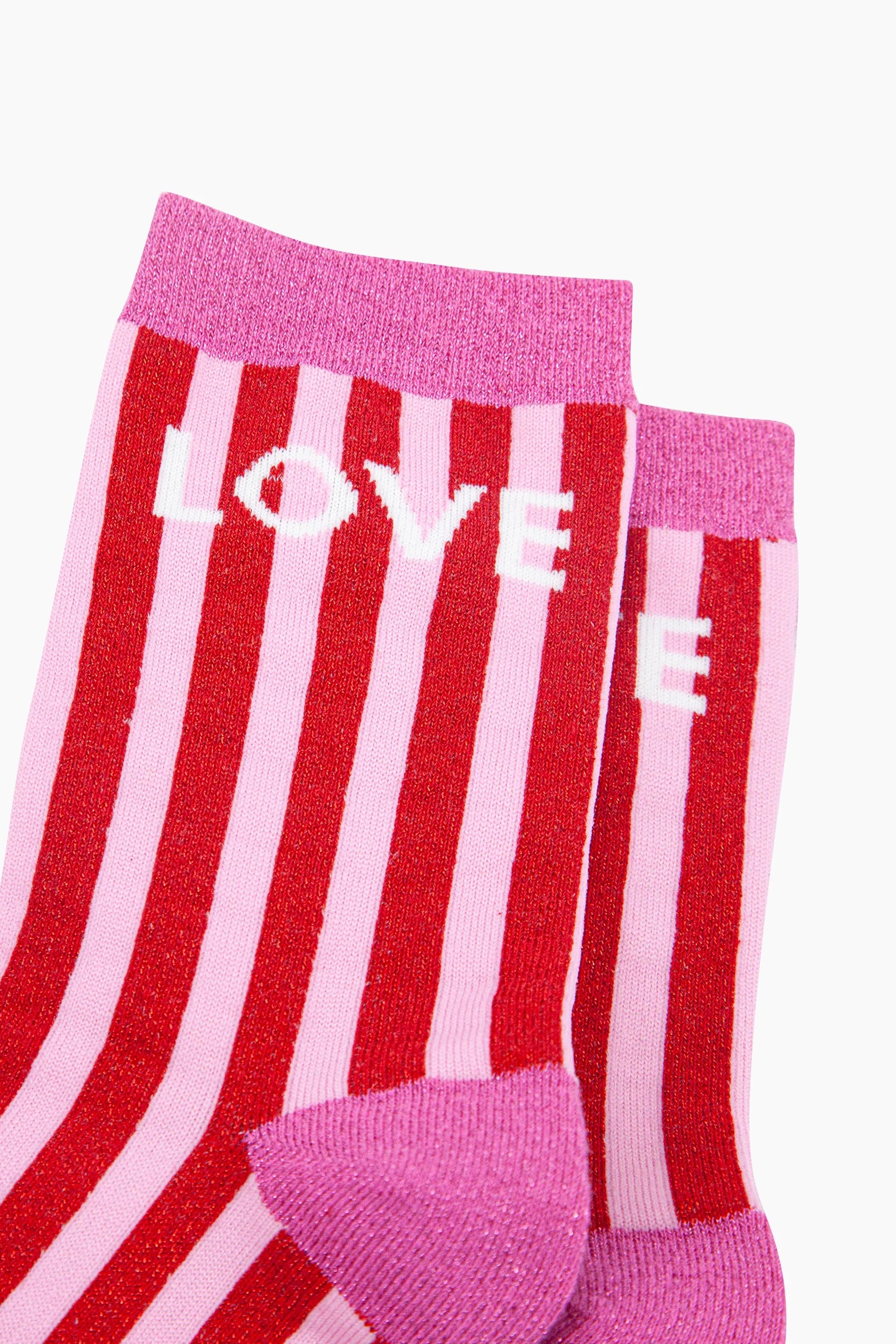 Love Stripes Combed Cotton Glitter Socks in Red/Pink
