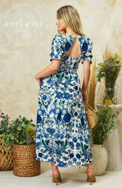 The Debora Puff Sleeve Sweatheart Neckline Midi Dress