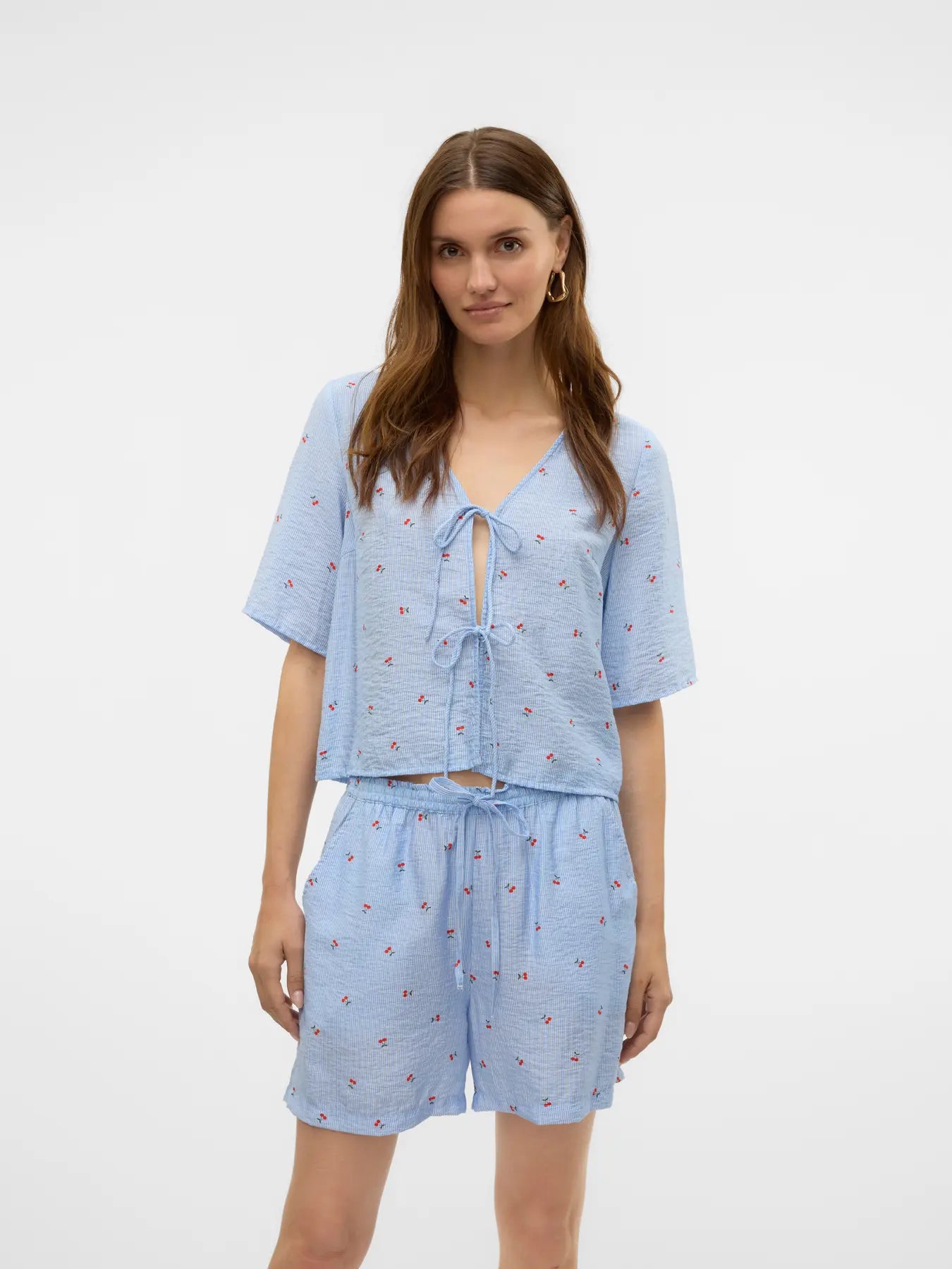 Odette Blue Cherry Tie Top