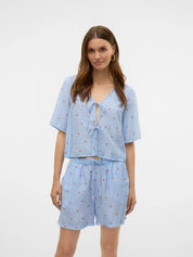 Odette Blue Cherry Tie Top