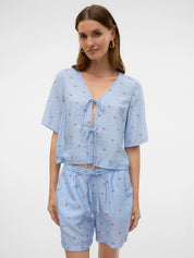 Odette Blue Cherry Tie Top