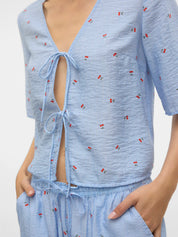 Odette Blue Cherry Tie Top