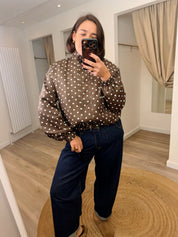 Lily Brown Polka Dot Print Bomber Jacket
