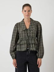 Cinna Green Checked Tie Blouse
