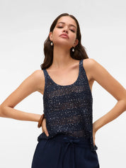 Leilani Stripe Navy Sequin Knit Vest