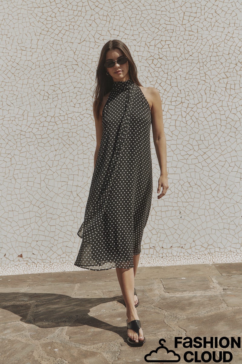 Polka Halterneck Midi Dress