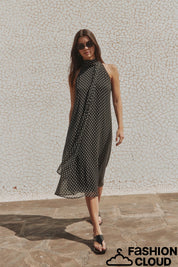 Polka Halterneck Midi Dress