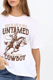Untamed Cowboy Print White T-Shirt