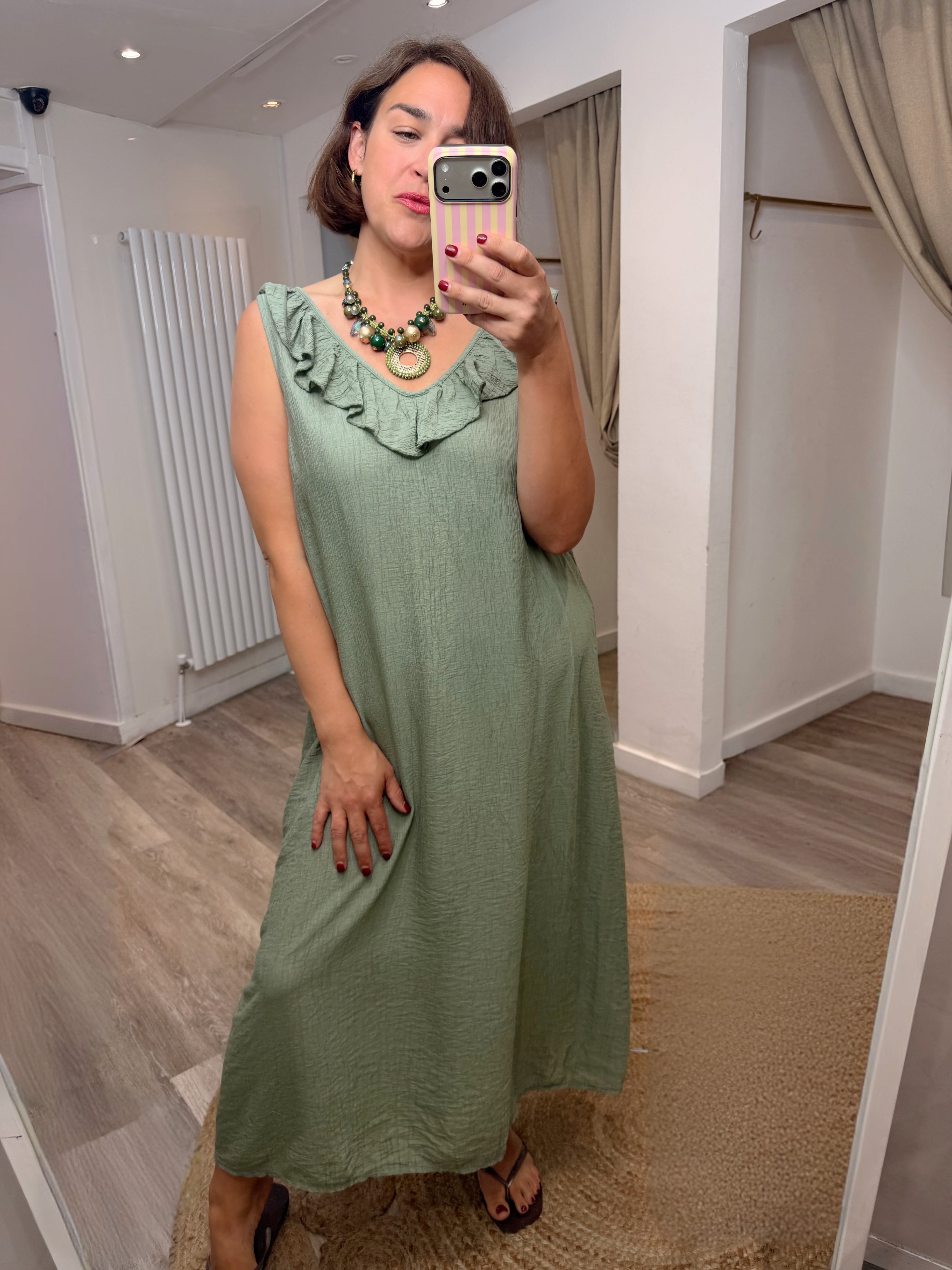 Lily V Neck Frill Midi Dress - 4 colours