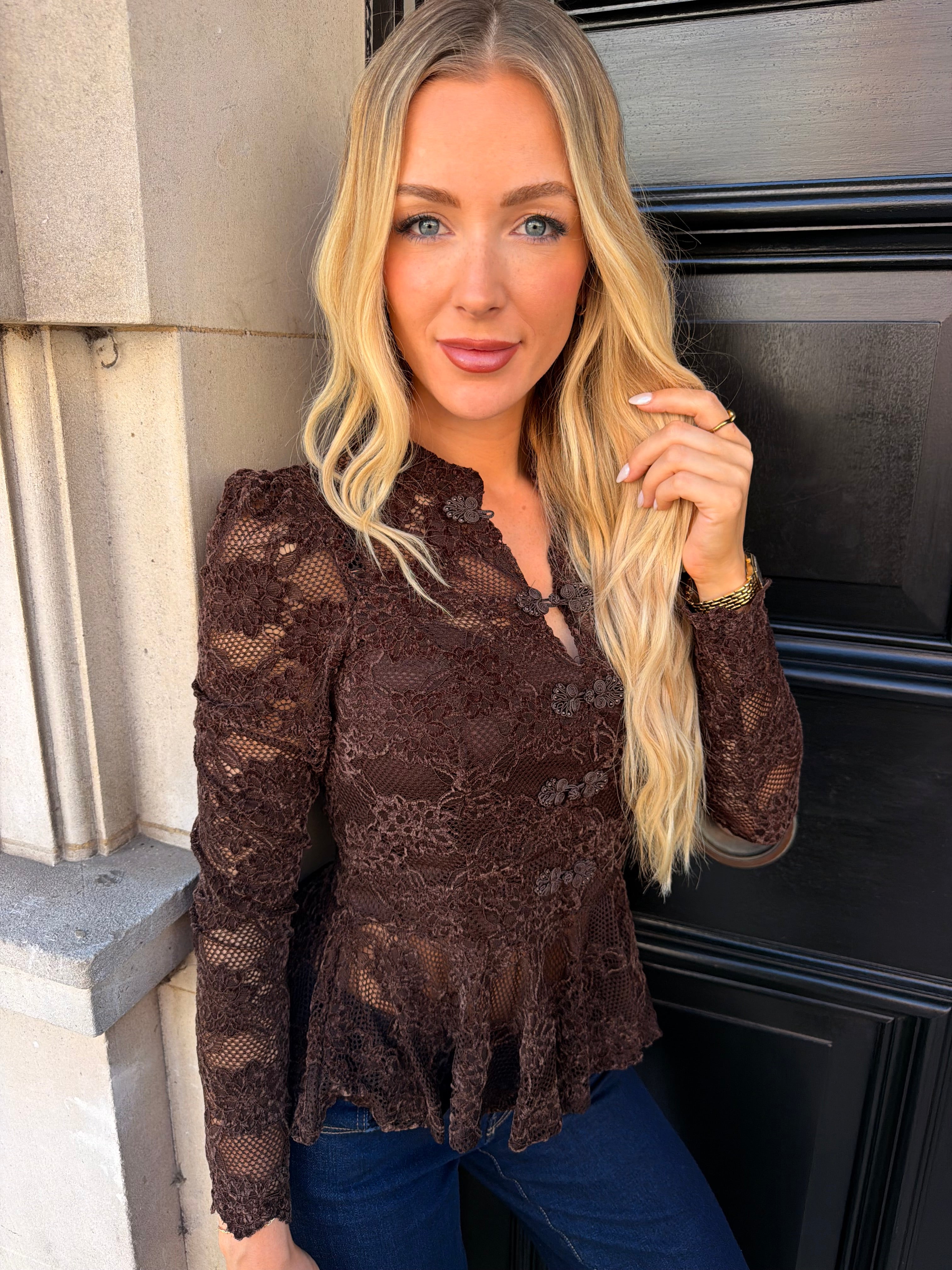 Alyson Lace Maderin Top Brown