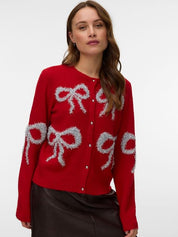 Sparkle Festive Bow Detail Cardigan Red