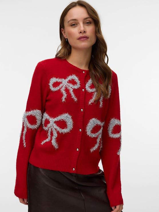 Sparkle Festive Bow Detail Cardigan Red