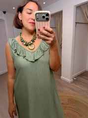 Lily V Neck Frill Midi Dress - 4 colours