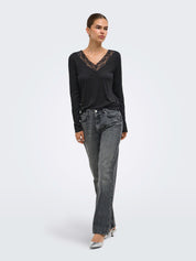 Jodie Lace Trim V neck Top