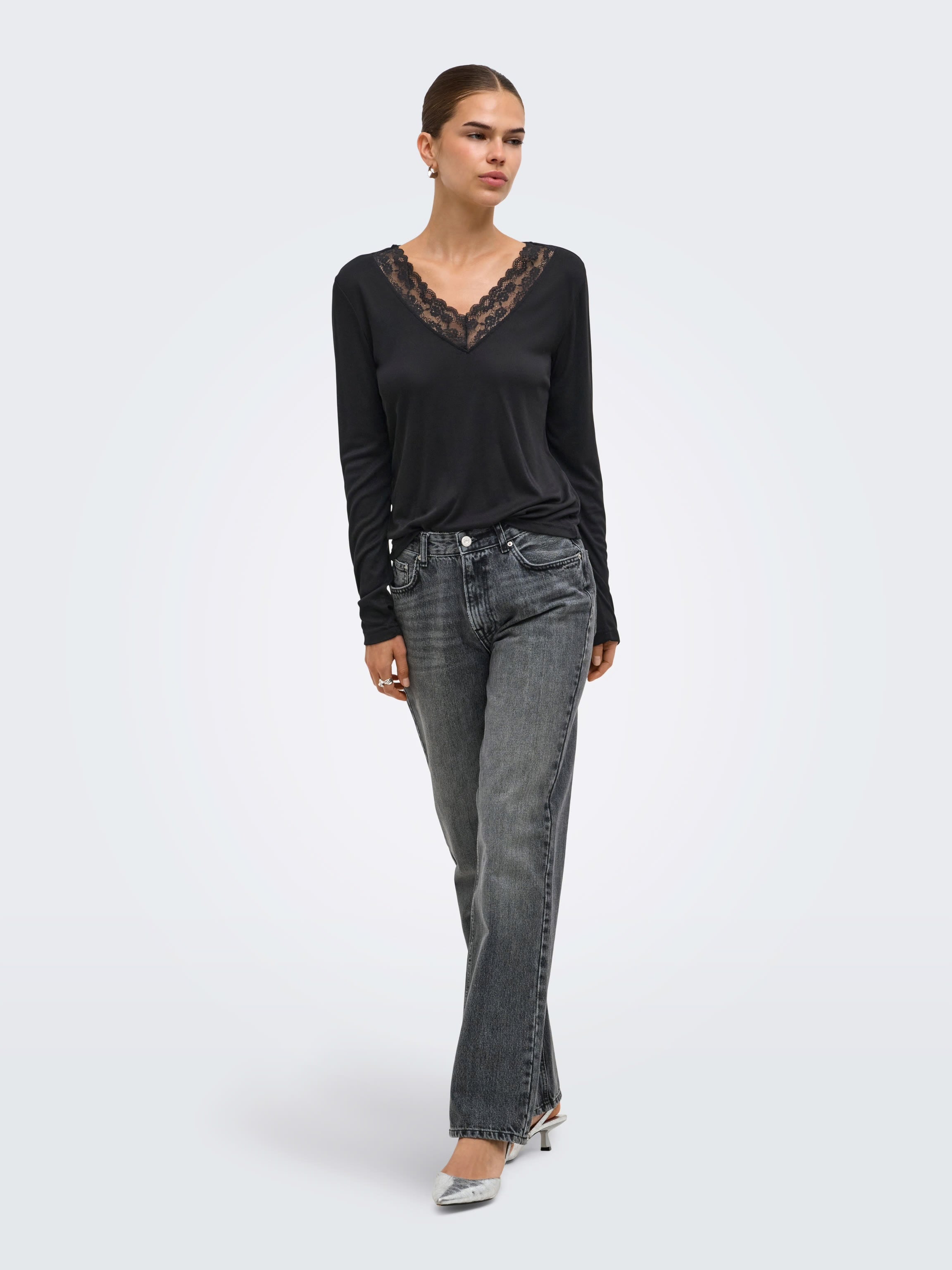 Jodie Lace Trim V neck Top