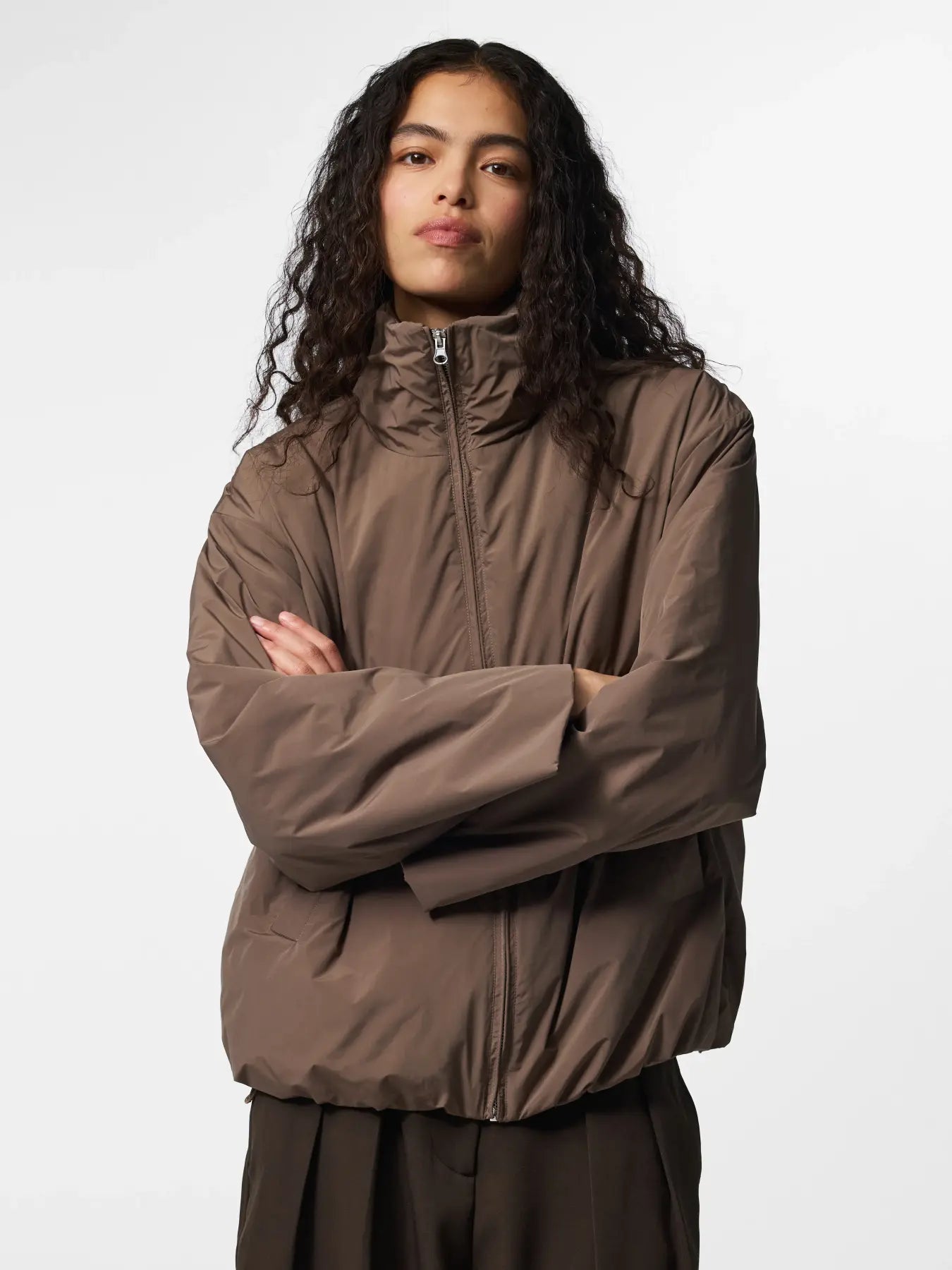 Sif Funnel Neck Bomber Jacket Taupe