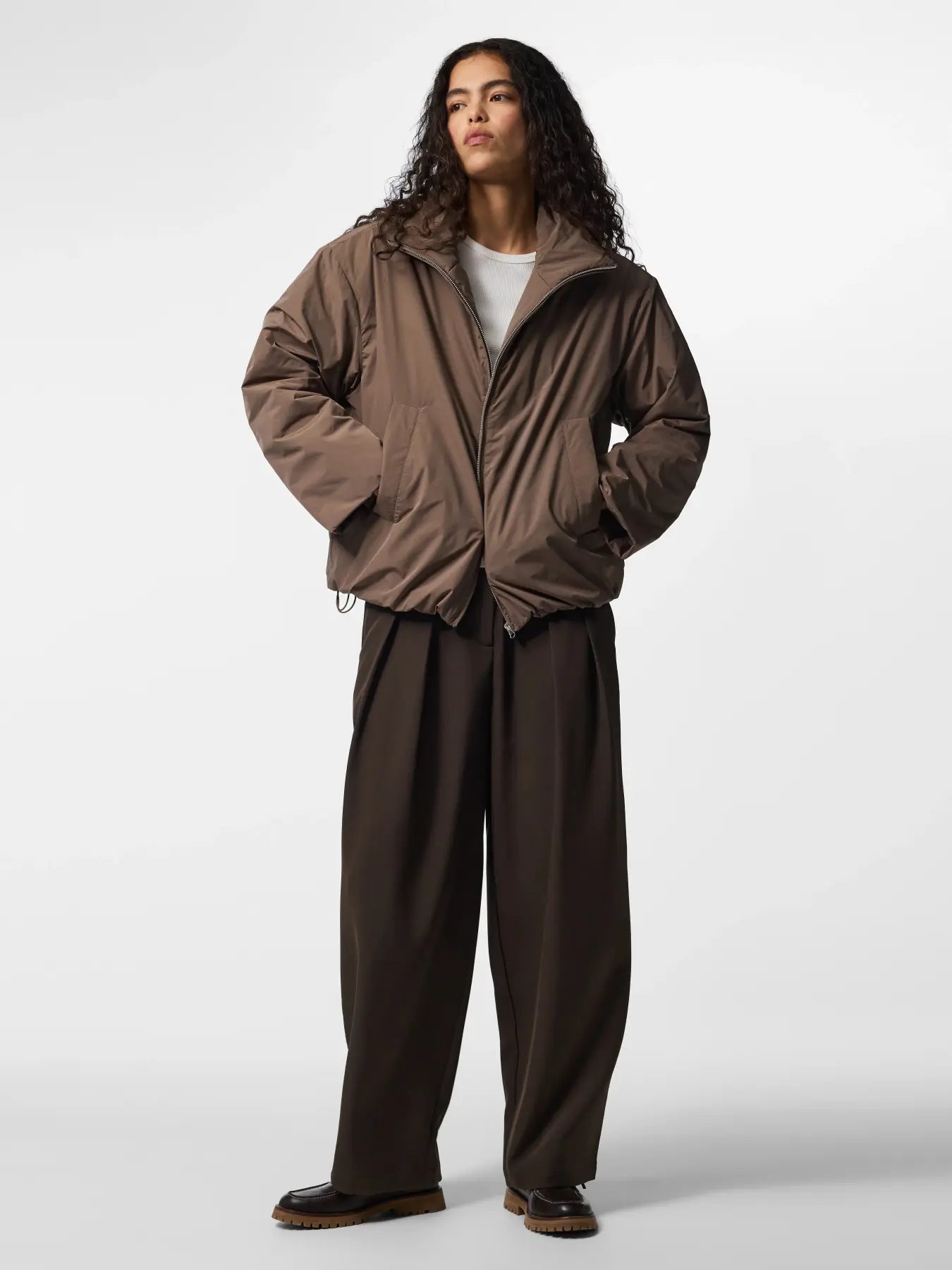 Sif Funnel Neck Bomber Jacket Taupe