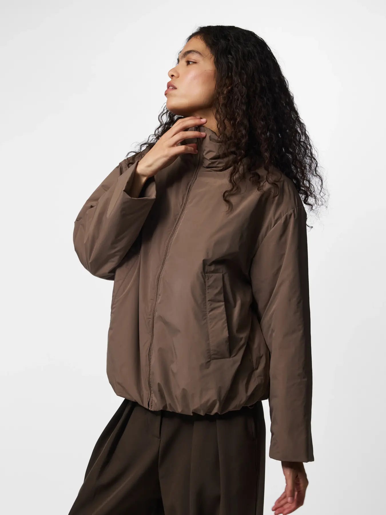 Sif Funnel Neck Bomber Jacket Taupe