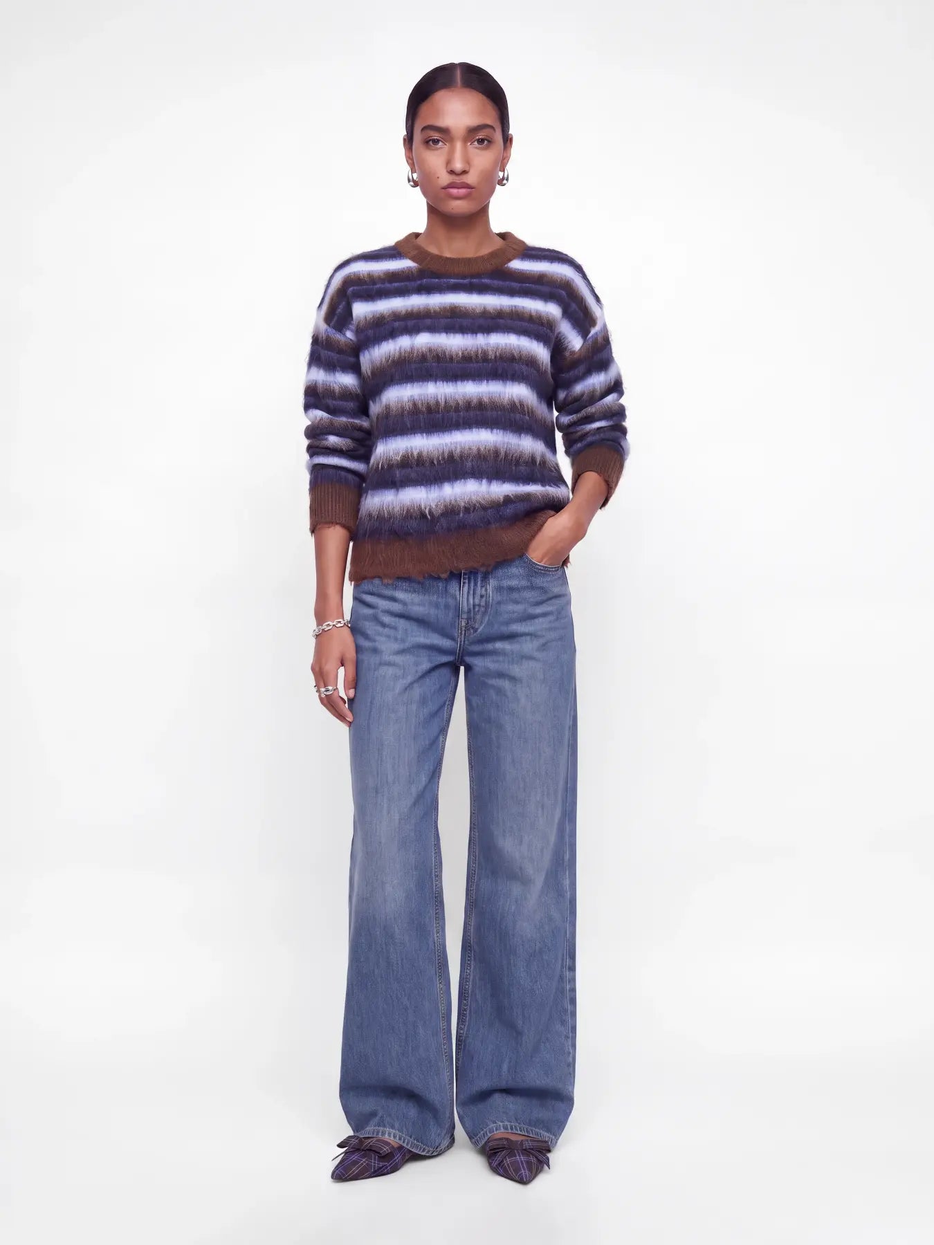 Calista Crew Neck Stripe Knit Blue