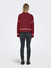 Amanda Wine Contrast Stitch Knit Pullover