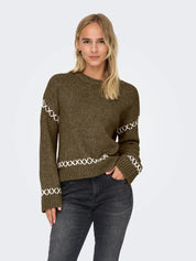 Amanda Brown Contrast Stitch Knit Pullover