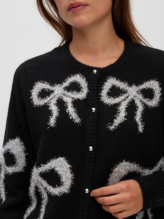 Sparkle Festive Bow Detail Cardigan Black