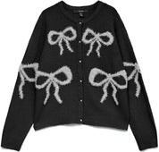 Sparkle Festive Bow Detail Cardigan Black