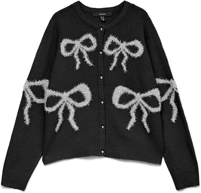 Sparkle Festive Bow Detail Cardigan Black