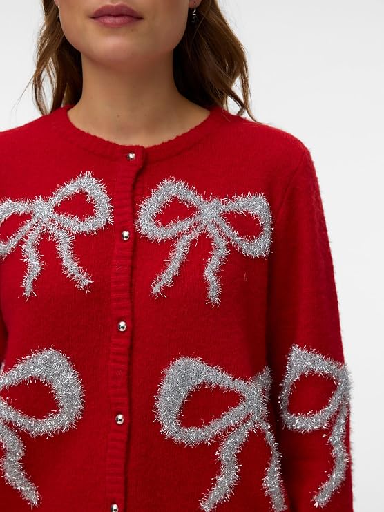 Sparkle Festive Bow Detail Cardigan Red