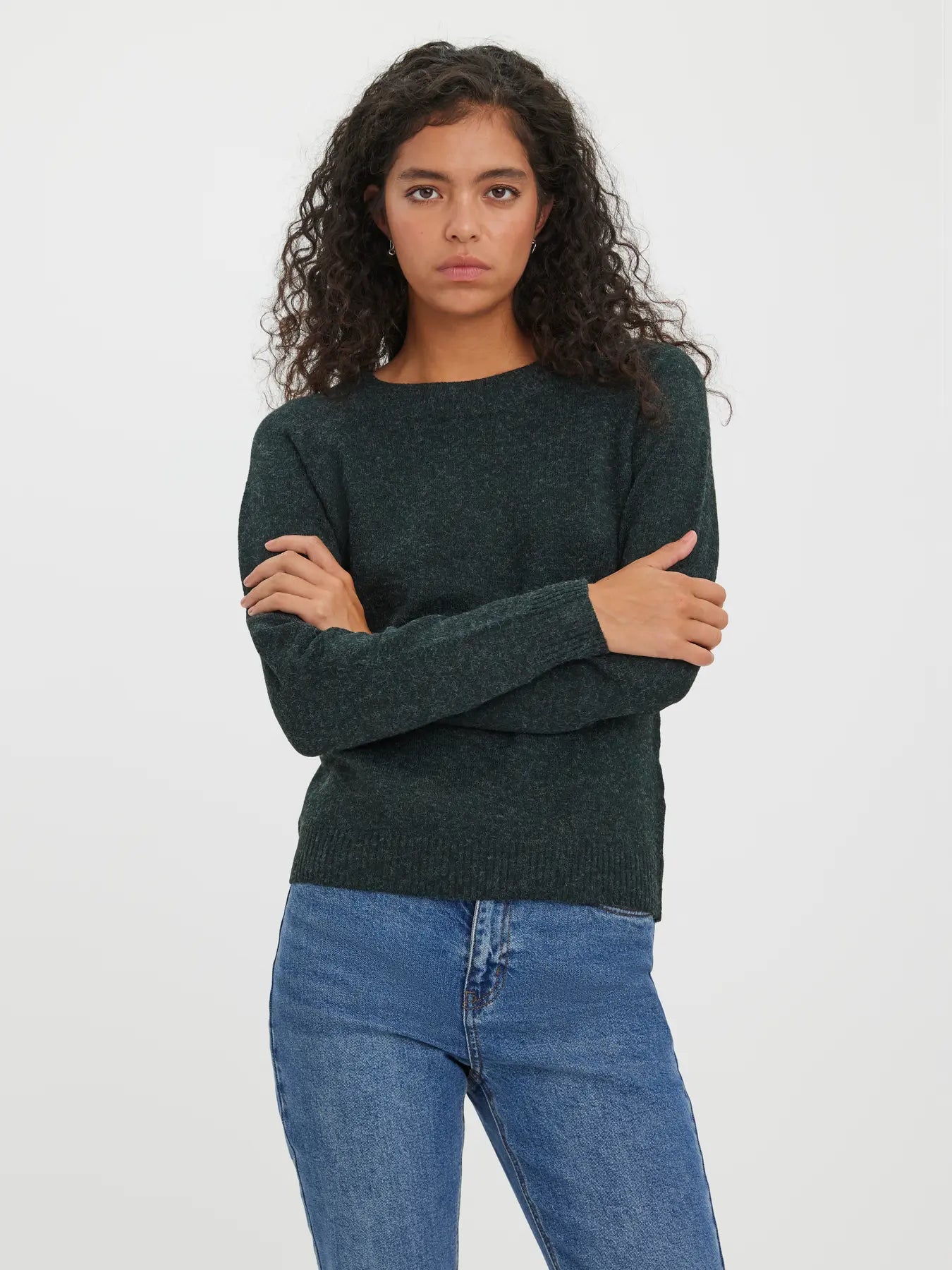 Doffy Dark Green Long Sleeve Knit Pullover