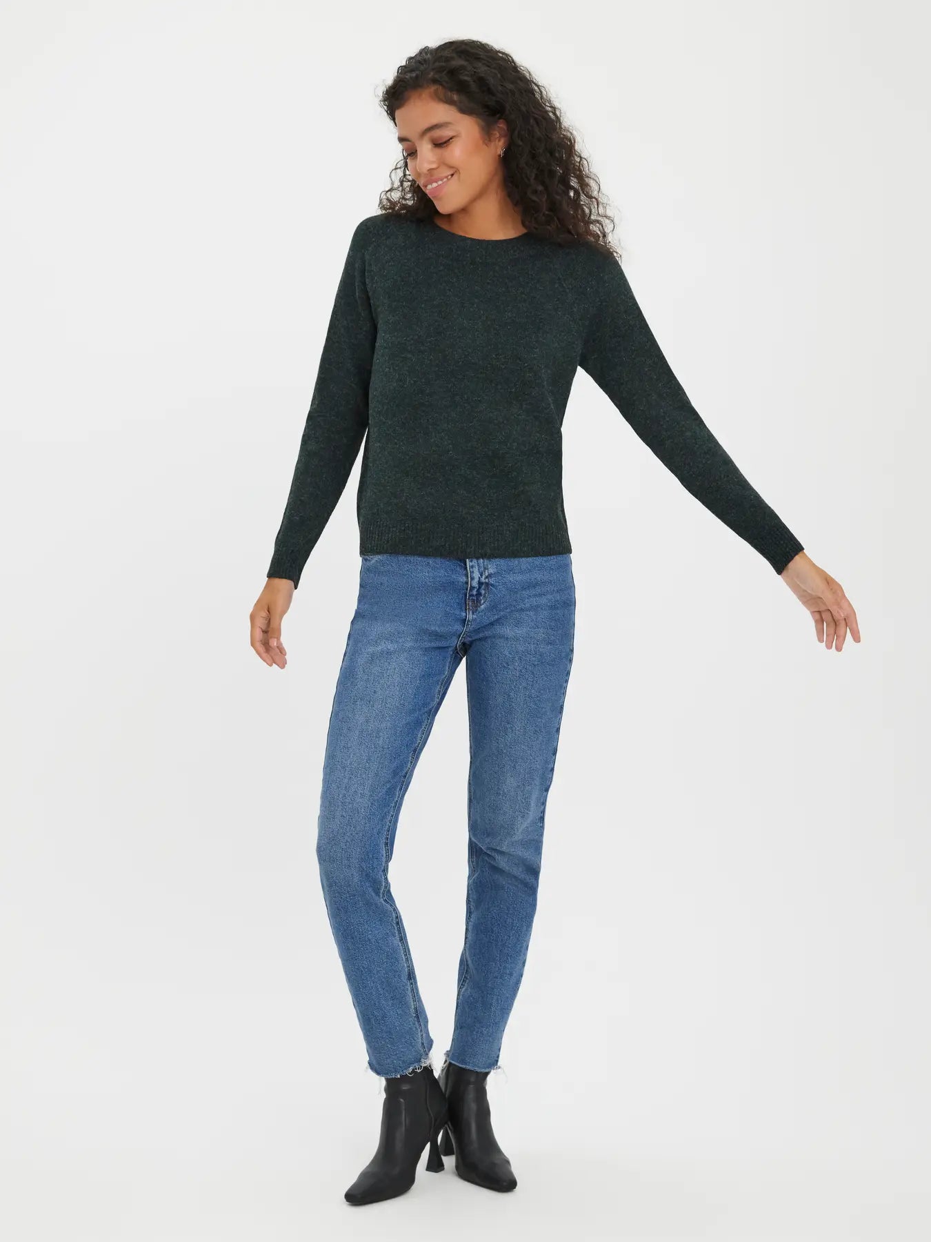 Doffy Dark Green Long Sleeve Knit Pullover