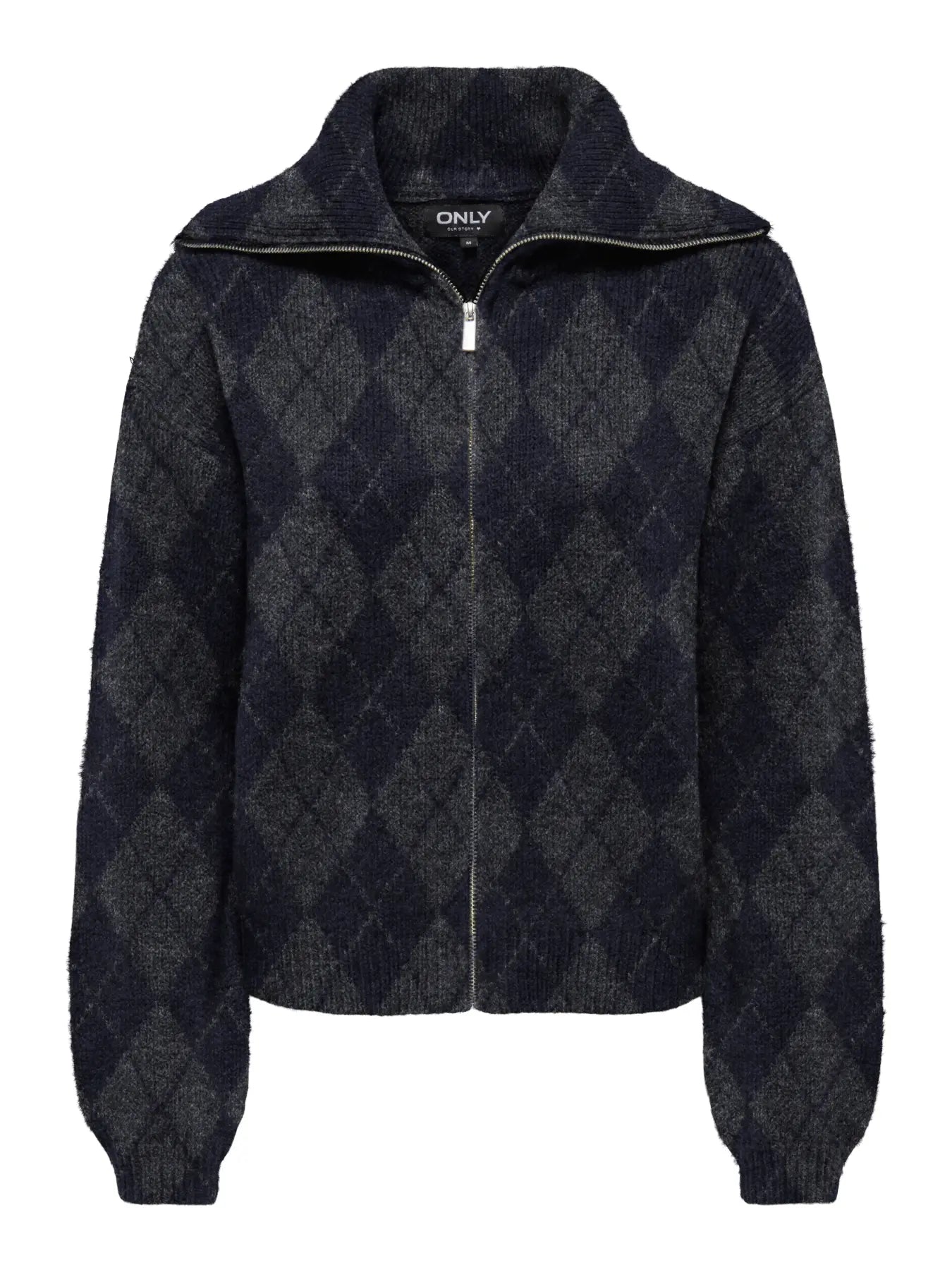Maroon Oversized Collar Zip Cardigan Navy