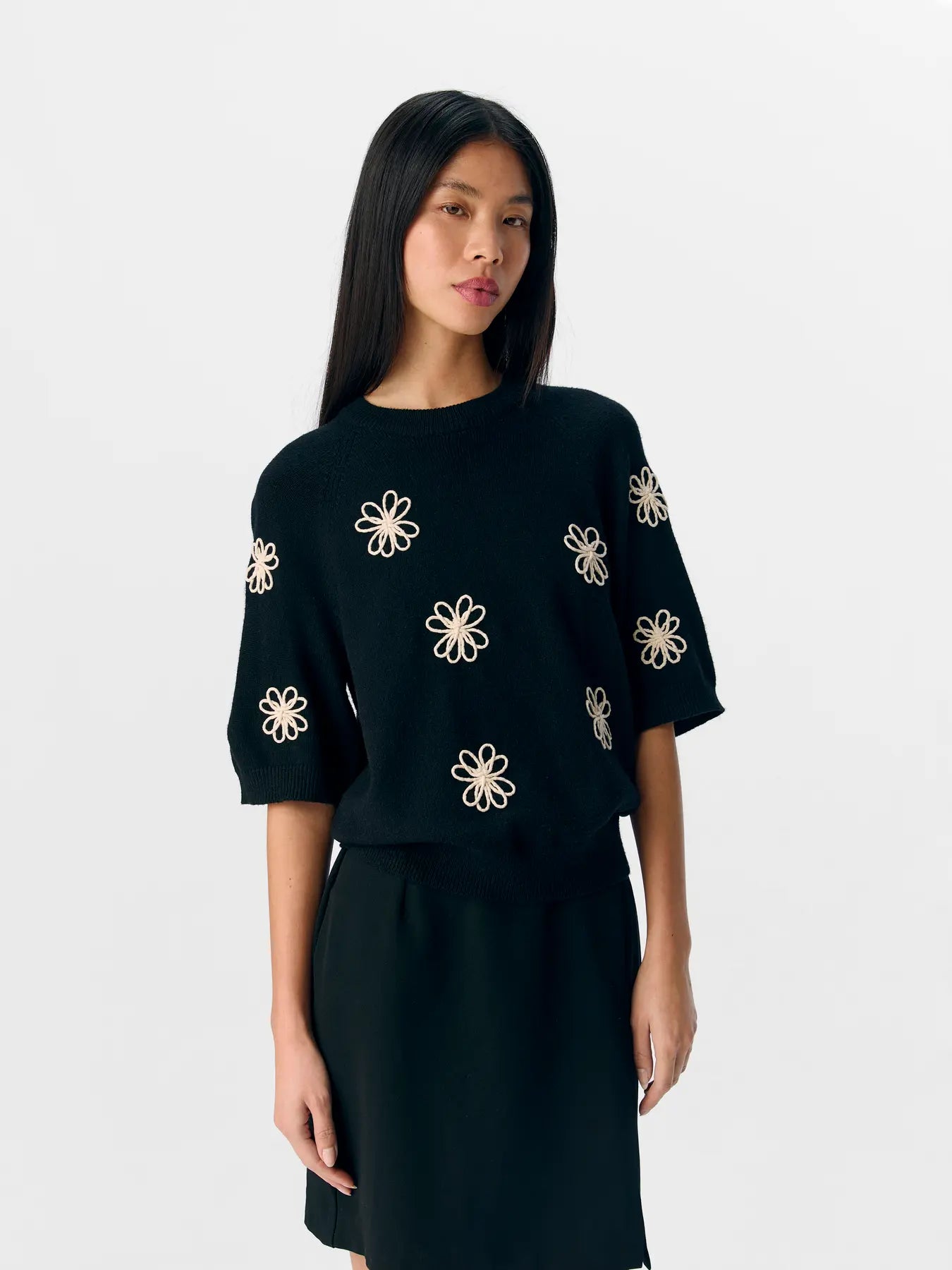 Laney Rubin Flower Detail Short Sleeve Knit Jumper