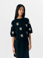 Laney Rubin Flower Detail Short Sleeve Knit Jumper