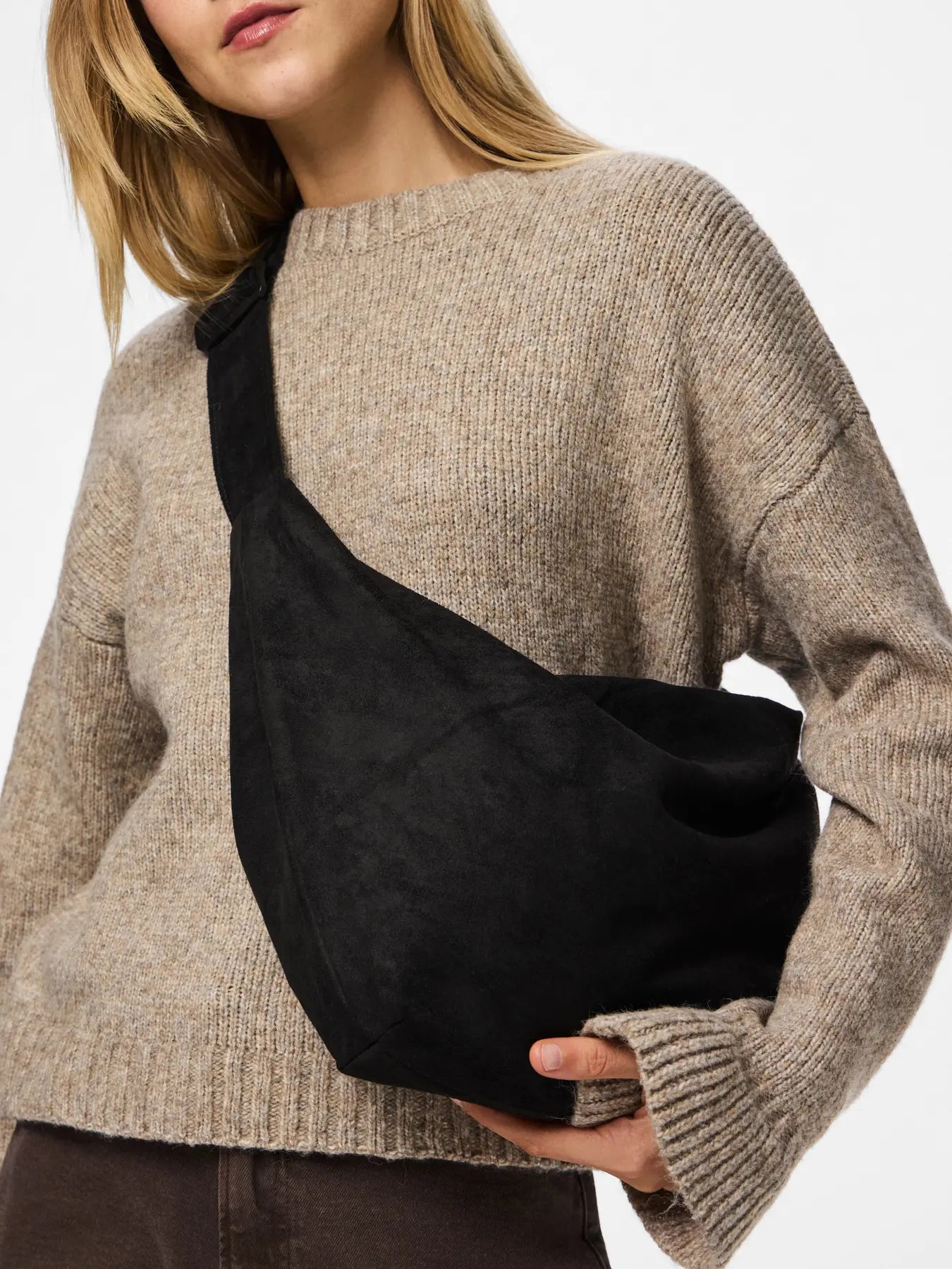 Amanda Black XL Across the Body Suede Style Bag